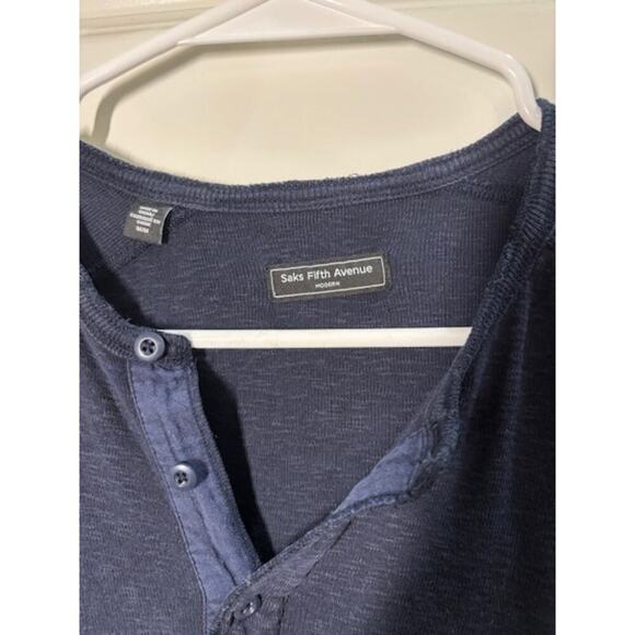 Saks Fifth Ave Navy Blue Henley Longsleeve Top Size M - Picture 3 of 6
